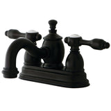 Tudor Double-Handle 3-Hole Deck Mount 4-Inch Centerset Bathroom Faucet with Brass Pop-Up