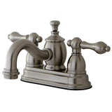 English Country Double-Handle 3-Hole Deck Mount 4-Inch Centerset Bathroom Faucet with Brass Pop-Up