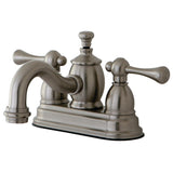 Vintage Double-Handle 3-Hole Deck Mount 4-Inch Centerset Bathroom Faucet with Brass Pop-Up