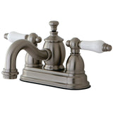 English Country Double-Handle 3-Hole Deck Mount 4-Inch Centerset Bathroom Faucet with Brass Pop-Up