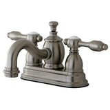 Tudor Double-Handle 3-Hole Deck Mount 4-Inch Centerset Bathroom Faucet with Brass Pop-Up