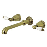 French Country Double-Handle 3-Hole Wall Mount Bathroom Faucet