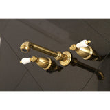 French Country Double-Handle 3-Hole Wall Mount Bathroom Faucet