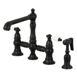 English Country Two-Handle 4-Hole Deck Mount Bridge Kitchen Faucet with Brass Side Sprayer