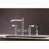 English Country Two-Handle 4-Hole Deck Mount Bridge Kitchen Faucet with Brass Side Sprayer