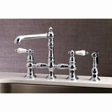 English Country Two-Handle 4-Hole Deck Mount Bridge Kitchen Faucet with Brass Side Sprayer