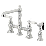 English Country Two-Handle 4-Hole Deck Mount Bridge Kitchen Faucet with Brass Side Sprayer