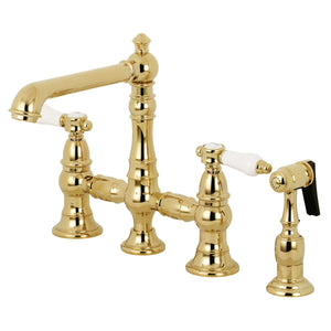 Bel-Air Two-Handle 4-Hole Deck Mount Bridge Kitchen Faucet with Brass Side Sprayer