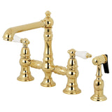 English Country Two-Handle 4-Hole Deck Mount Bridge Kitchen Faucet with Brass Side Sprayer