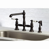 English Country Two-Handle 4-Hole Deck Mount Bridge Kitchen Faucet with Brass Side Sprayer