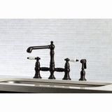 English Country Two-Handle 4-Hole Deck Mount Bridge Kitchen Faucet with Brass Side Sprayer