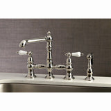 English Country Two-Handle 4-Hole Deck Mount Bridge Kitchen Faucet with Brass Side Sprayer