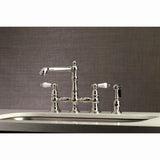 English Country Two-Handle 4-Hole Deck Mount Bridge Kitchen Faucet with Brass Side Sprayer