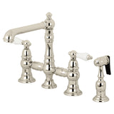 English Country Two-Handle 4-Hole Deck Mount Bridge Kitchen Faucet with Brass Side Sprayer