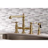 English Country Two-Handle 4-Hole Deck Mount Bridge Kitchen Faucet with Brass Side Sprayer