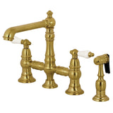 English Country Two-Handle 4-Hole Deck Mount Bridge Kitchen Faucet with Brass Side Sprayer