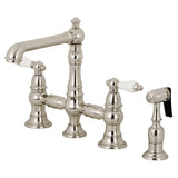 English Country Two-Handle 4-Hole Deck Mount Bridge Kitchen Faucet with Brass Side Sprayer