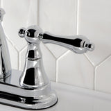 English Vintage Double-Handle 3-Hole Deck Mount 4-Inch Centerset Bathroom Faucet with Brass Pop-Up