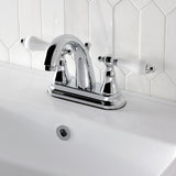 English Vintage Double-Handle 3-Hole Deck Mount 4-Inch Centerset Bathroom Faucet with Brass Pop-Up