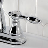 Tudor Double-Handle 3-Hole Deck Mount 4-Inch Centerset Bathroom Faucet with Brass Pop-Up