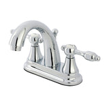 Tudor Double-Handle 3-Hole Deck Mount 4-Inch Centerset Bathroom Faucet with Brass Pop-Up