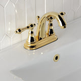 English Vintage Double-Handle 3-Hole Deck Mount 4-Inch Centerset Bathroom Faucet with Brass Pop-Up