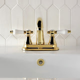 Bel-Air Double-Handle 3-Hole Deck Mount 4-Inch Centerset Bathroom Faucet with Brass Pop-Up