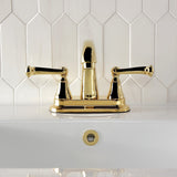 English Vintage Double-Handle 3-Hole Deck Mount 4-Inch Centerset Bathroom Faucet with Brass Pop-Up