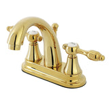 Tudor Double-Handle 3-Hole Deck Mount 4-Inch Centerset Bathroom Faucet with Brass Pop-Up