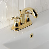 French Country Double-Handle 3-Hole Deck Mount 4-Inch Centerset Bathroom Faucet with Brass Pop-Up