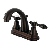 Tudor Double-Handle 3-Hole Deck Mount 4-Inch Centerset Bathroom Faucet with Brass Pop-Up