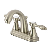 Tudor Double-Handle 3-Hole Deck Mount 4-Inch Centerset Bathroom Faucet with Brass Pop-Up