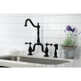 English Country Two-Handle 3-Hole Deck Mount Bridge Kitchen Faucet with Brass Side Sprayer