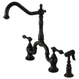 English Country Two-Handle 3-Hole Deck Mount Bridge Kitchen Faucet with Brass Side Sprayer