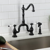 English Country Two-Handle 3-Hole Deck Mount Bridge Kitchen Faucet with Brass Side Sprayer