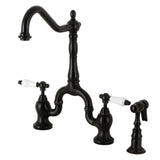 English Country Two-Handle 3-Hole Deck Mount Bridge Kitchen Faucet with Brass Side Sprayer