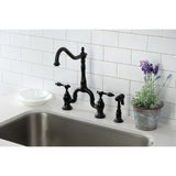 Tudor Two-Handle 3-Hole Deck Mount Bridge Kitchen Faucet with Brass Side Sprayer