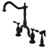 Tudor Two-Handle 3-Hole Deck Mount Bridge Kitchen Faucet with Brass Side Sprayer