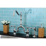 English Country Two-Handle 3-Hole Deck Mount Bridge Kitchen Faucet with Brass Side Sprayer