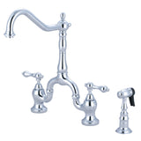 English Country Two-Handle 3-Hole Deck Mount Bridge Kitchen Faucet with Brass Side Sprayer