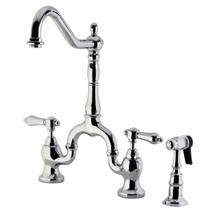 Heirloom Two-Handle 3-Hole Deck Mount Bridge Kitchen Faucet with Brass Sprayer