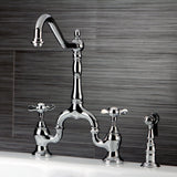 Essex Two-Handle 3-Hole Deck Mount Bridge Kitchen Faucet with Brass Side Sprayer