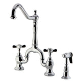 Essex Two-Handle 3-Hole Deck Mount Bridge Kitchen Faucet with Brass Side Sprayer