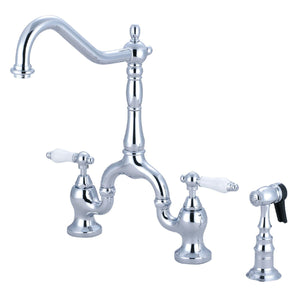 English Country Two-Handle 3-Hole Deck Mount Bridge Kitchen Faucet with Brass Side Sprayer