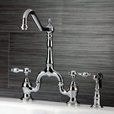 Tudor Two-Handle 3-Hole Deck Mount Bridge Kitchen Faucet with Brass Side Sprayer