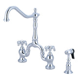 French Country Two-Handle 3-Hole Deck Mount Bridge Kitchen Faucet with Brass Side Sprayer