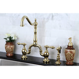 English Country Two-Handle 3-Hole Deck Mount Bridge Kitchen Faucet with Brass Side Sprayer