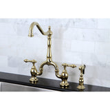 English Country Two-Handle 3-Hole Deck Mount Bridge Kitchen Faucet with Brass Side Sprayer