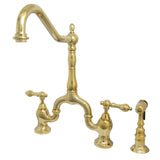 English Country Two-Handle 3-Hole Deck Mount Bridge Kitchen Faucet with Brass Side Sprayer