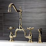 Essex Two-Handle 3-Hole Deck Mount Bridge Kitchen Faucet with Brass Side Sprayer